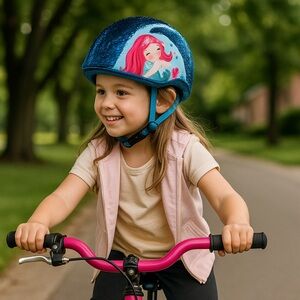 Girl’s Mermaid Bicycle Helmet Small Blue Flip Sequin Adjustable Strap Ages 5+